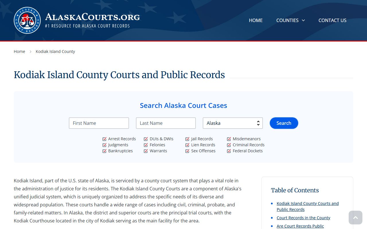 Kodiak Island Borough court directory criminal records request