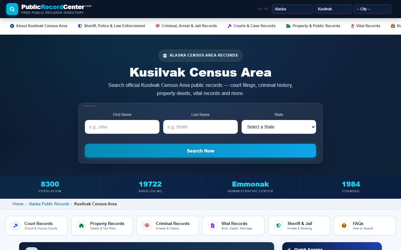 Kusilvak Census Area criminal court records search