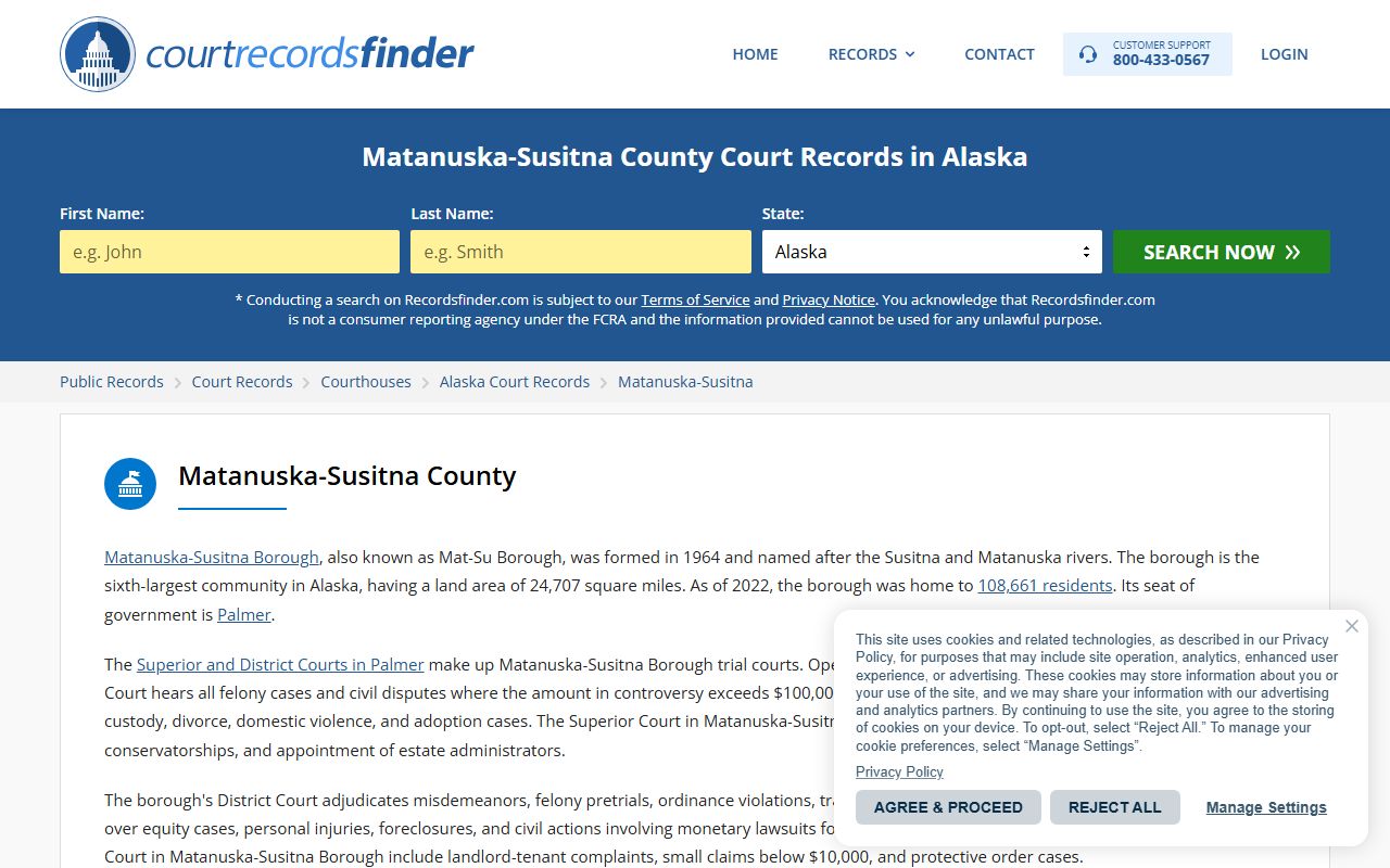 Matanuska-Susitna Borough criminal court records search on CourtView Alaska Court System