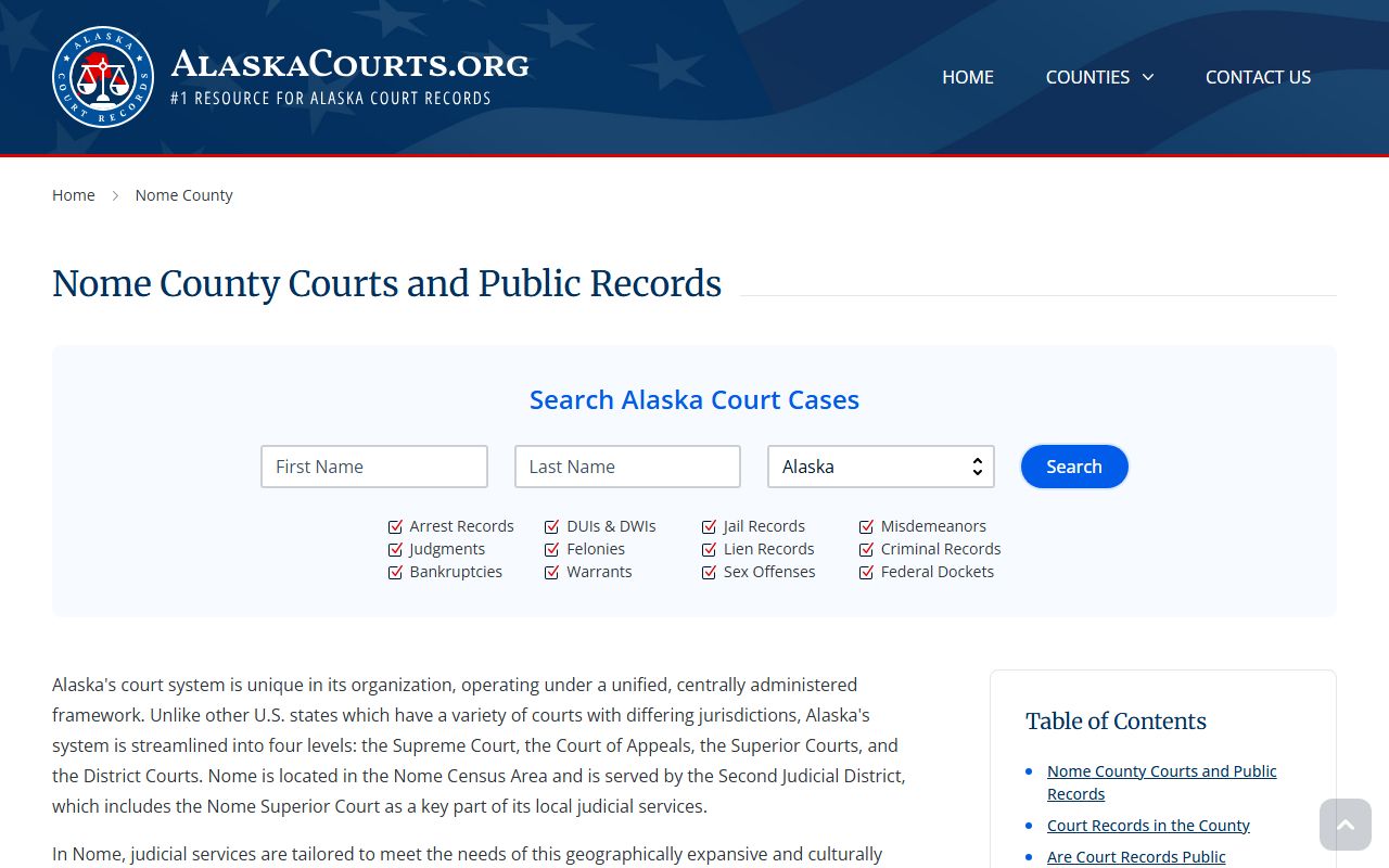 Nome Census Area criminal court records search