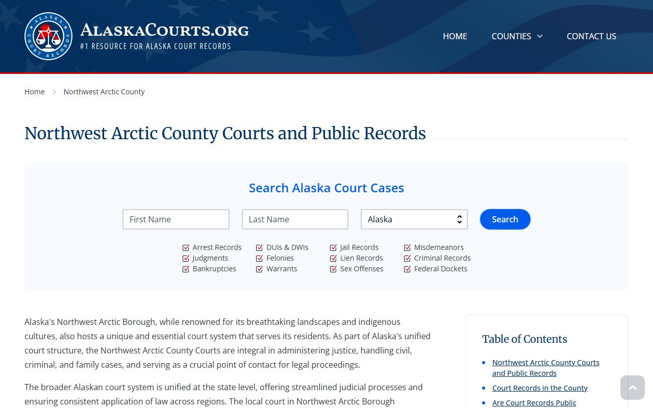 Northwest Arctic Borough criminal court records search