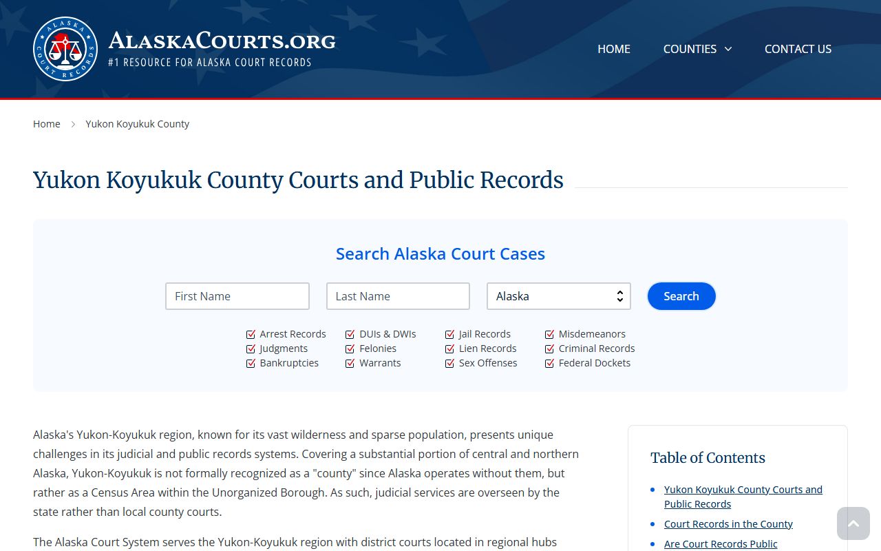 Yukon-Koyukuk Census Area criminal court records