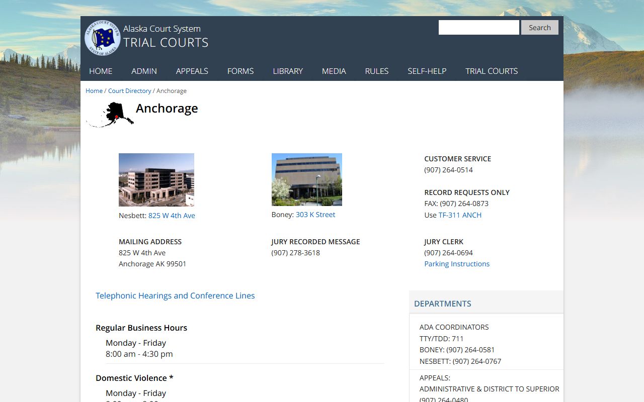 Anchorage Alaska court directory for Third Judicial District criminal records