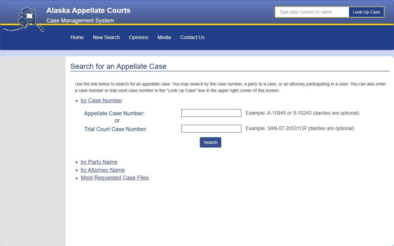Alaska Appellate Courts Case Management System for criminal appeal records