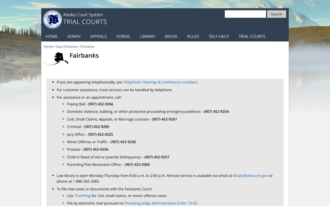 Fairbanks Alaska court directory for Fourth Judicial District criminal records