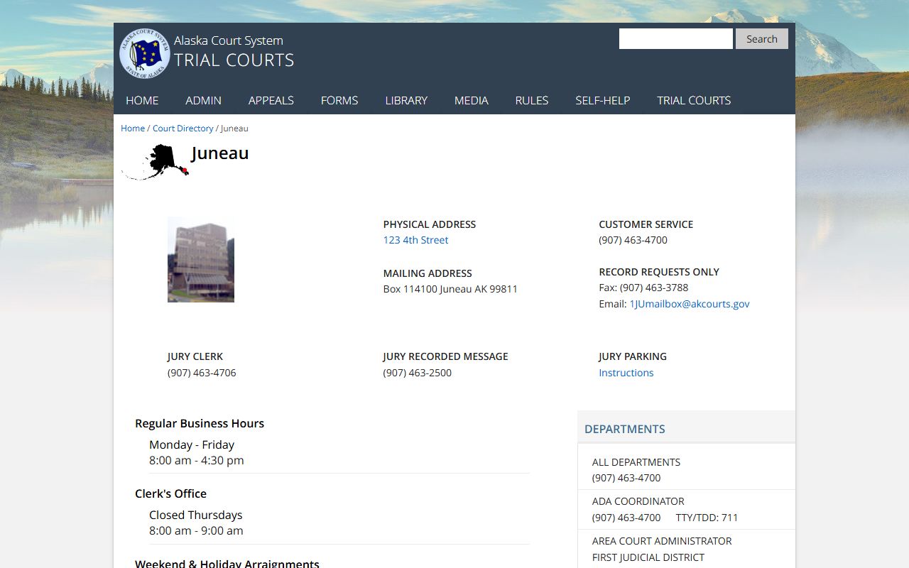 Juneau Alaska court directory for Southeast Alaska criminal court records