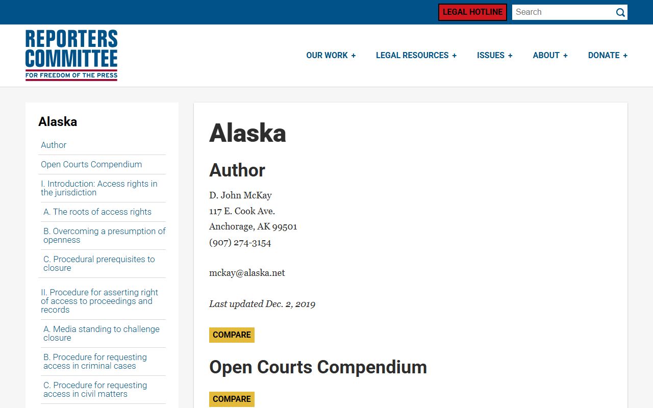 Alaska Open Courts Compendium covering criminal court records access law