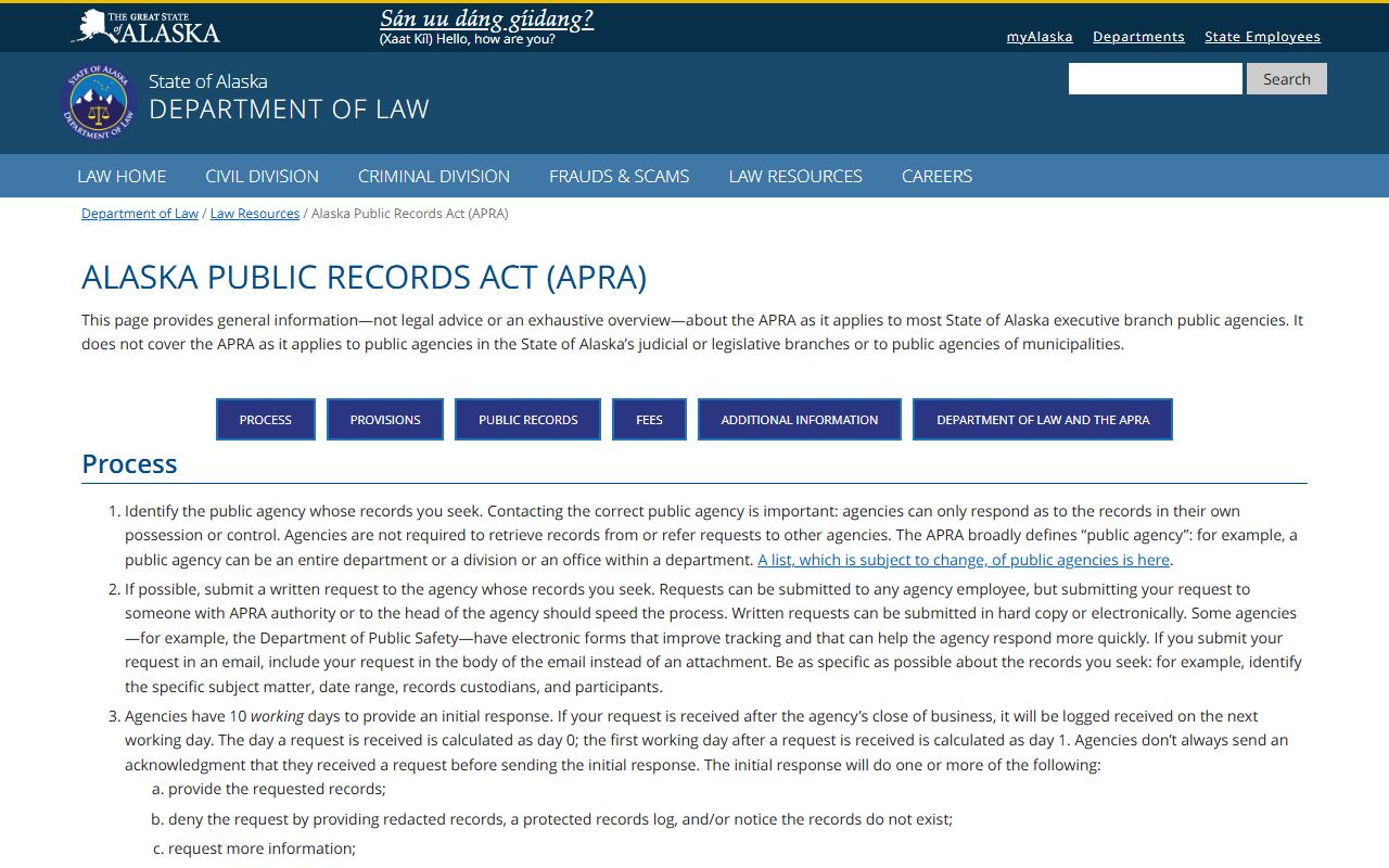 Alaska Public Records Act overview for criminal court record access rights